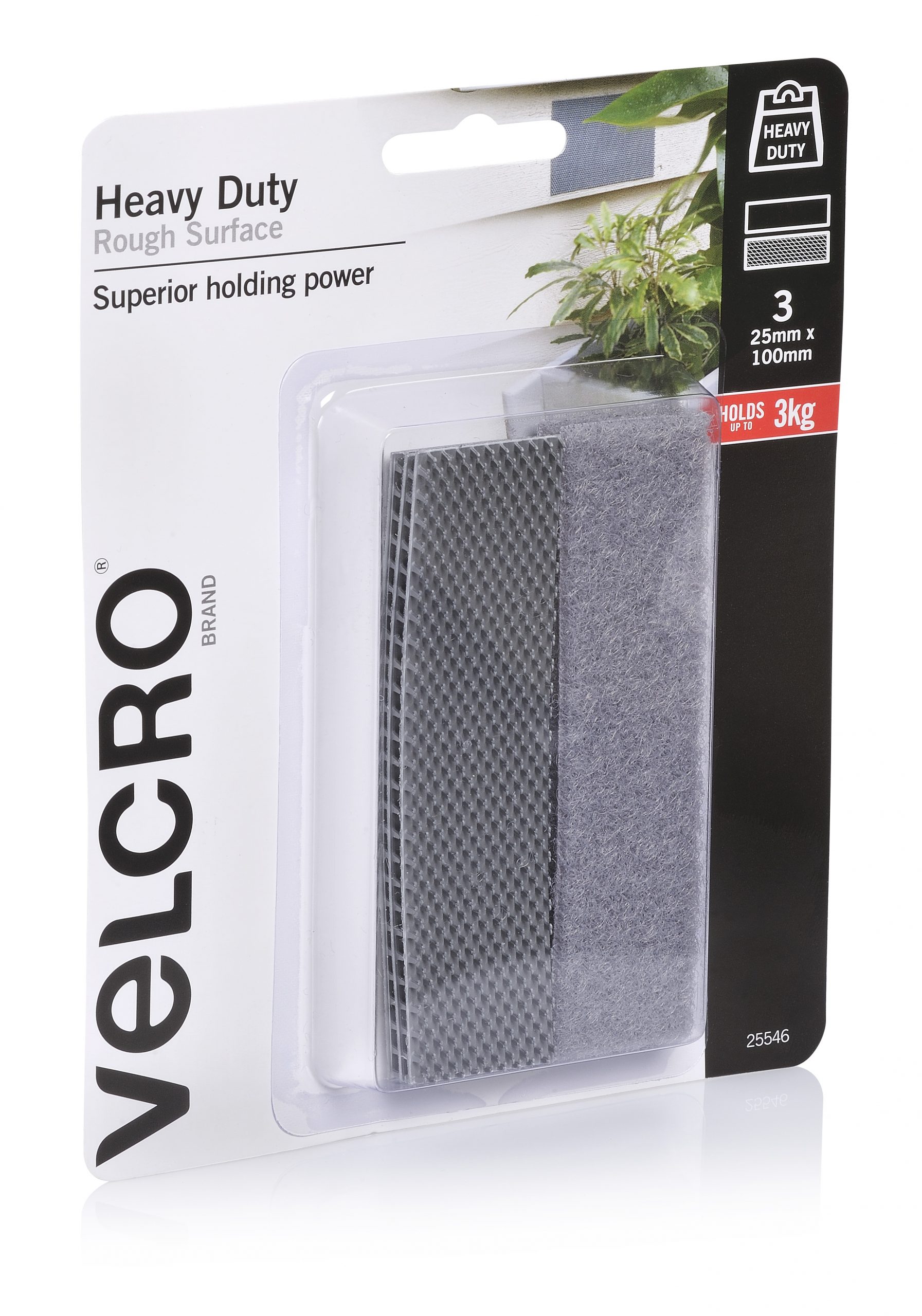 VELCRO® BRAND ROUGH SURFACE STICK ON 25MM X 100MM GREY