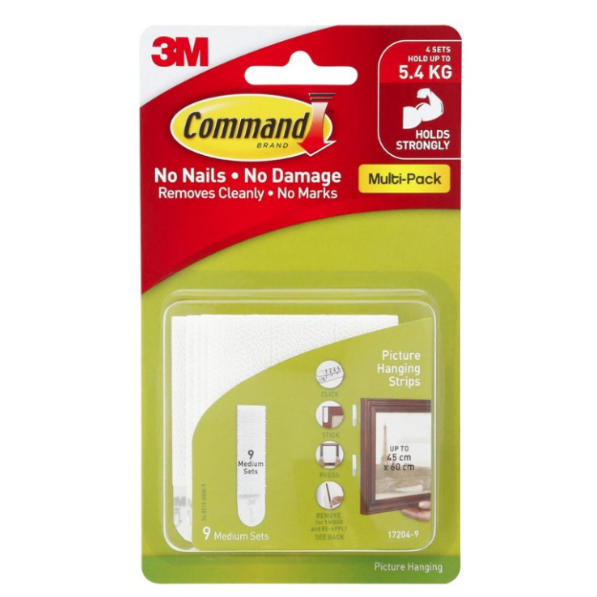 3M Command Medium Picture Hanging Strips Value Pack 9 Sets Medium Hold Up to 5.4 Kg