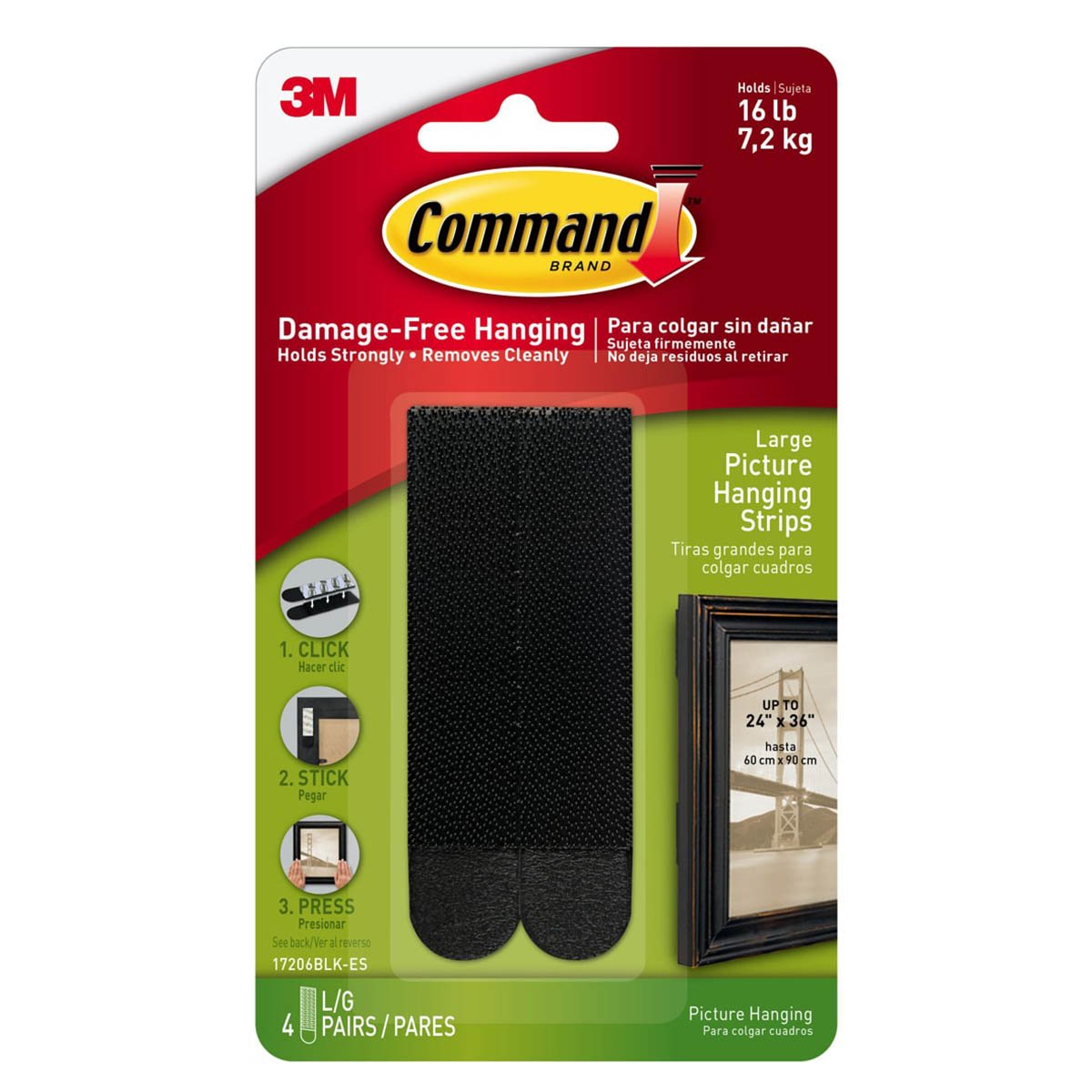 3M Command Large Picture Hanging Strips (Black) 4 Sets of Strips/1.8 Kg per Set