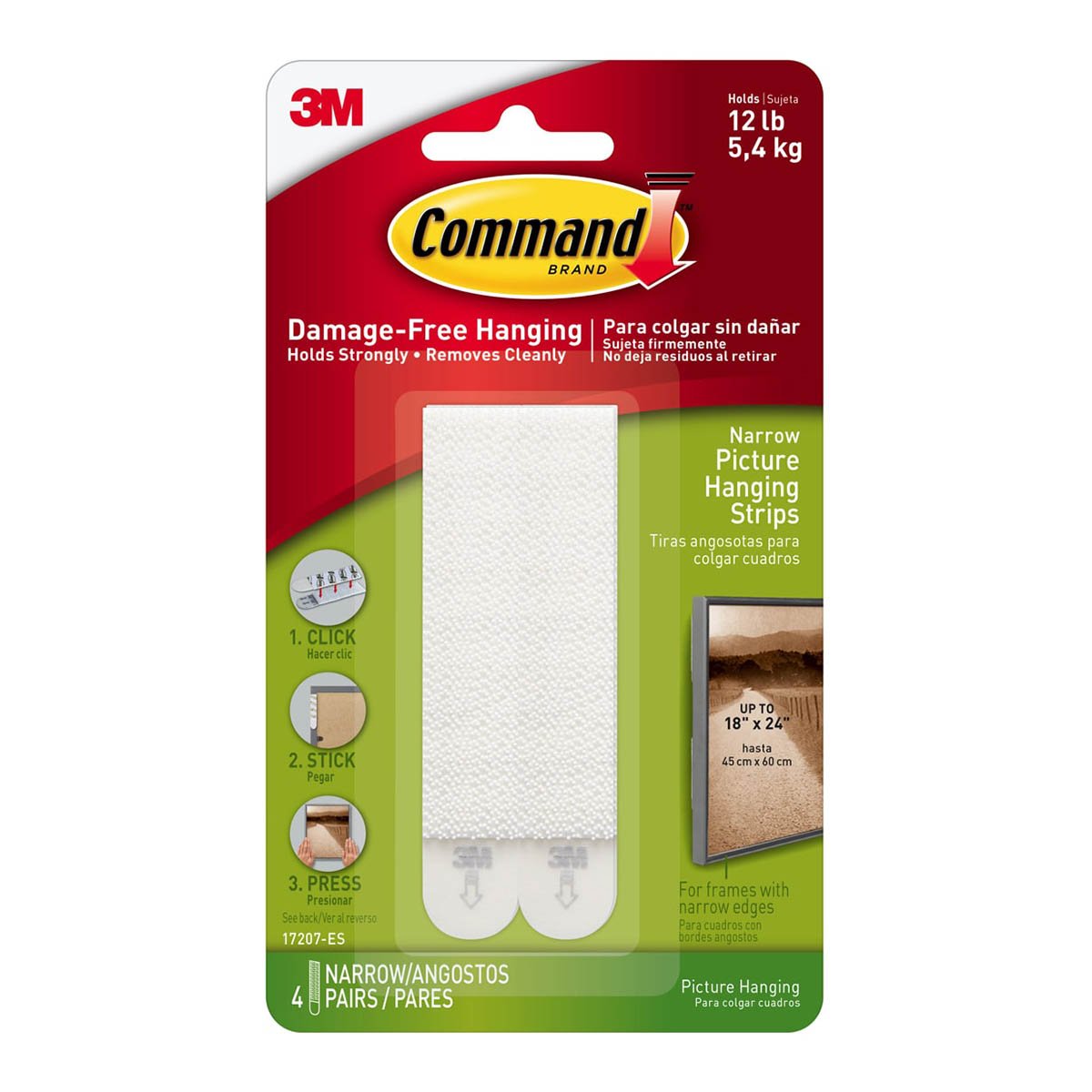 3M Command Narrow Picture Hanging Strips 4 Sets of Strips/1.35 Kg per Set