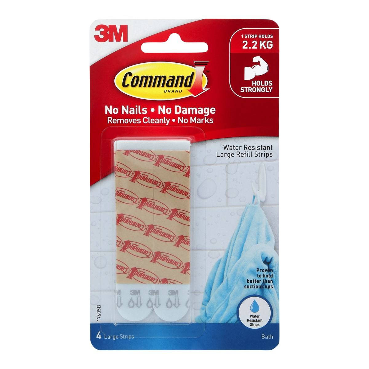 3M Command Water Resistant Strips 4 Large Strips