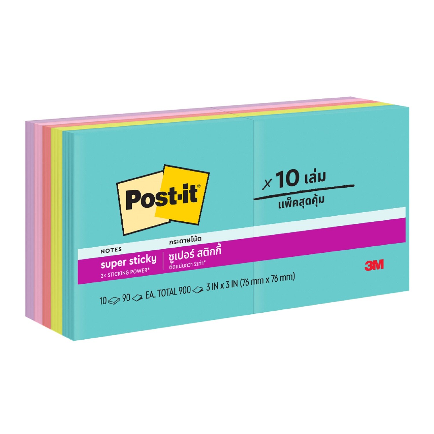3M Post-it Super Sticky Note Supernova collection 3in x 3in, 654-10SSMIA, 10 Pads/Pack, 90 Sheets/Pad