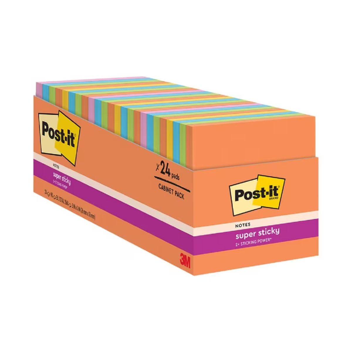 3M Post-it Super Sticky Rio De Janeiro Cabinet Pack 3in X 3in, 24 Pads/Pack