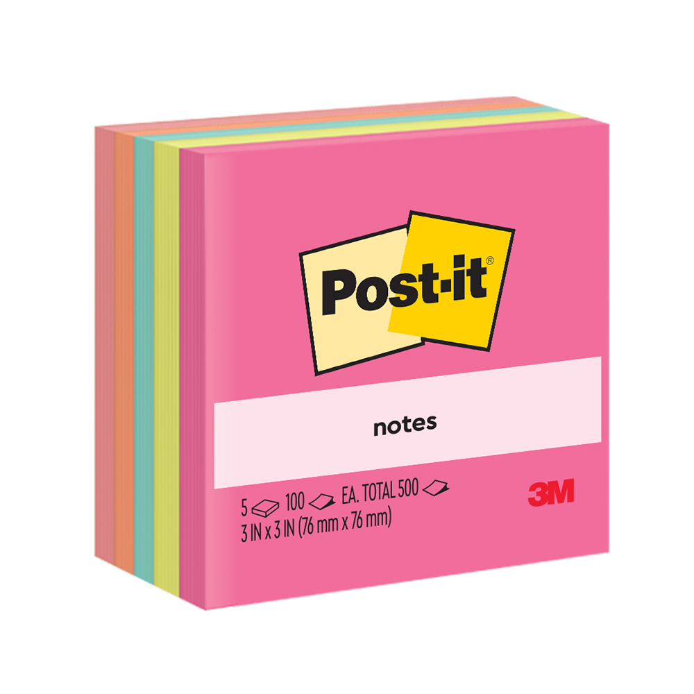 3M Post-it Sticky Note Poptimistic 3in X 3in, 654-5AN, 5 Pads/Pack, 100 Sheets/Pad