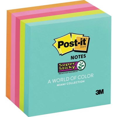 3M Post-it Super Sticky Miami Colour Notes 3in X 3in, 5 Pads/Pack, 90 Sheets/Pad