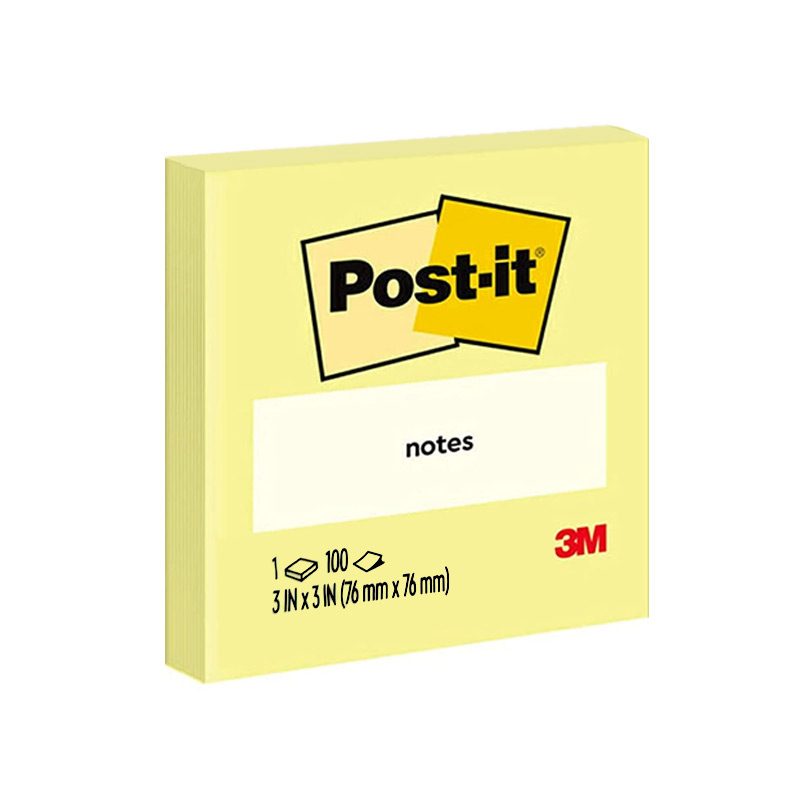 3M Post-it Canary Yellow Notes 3in X 3in, 100 Sheets/Pad