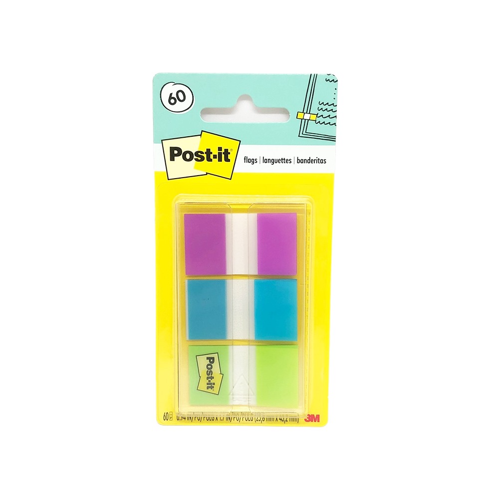 3M Post-it Flags Bright Colour 0.94in X 1.7in, 3 Colours, 20 Sheets