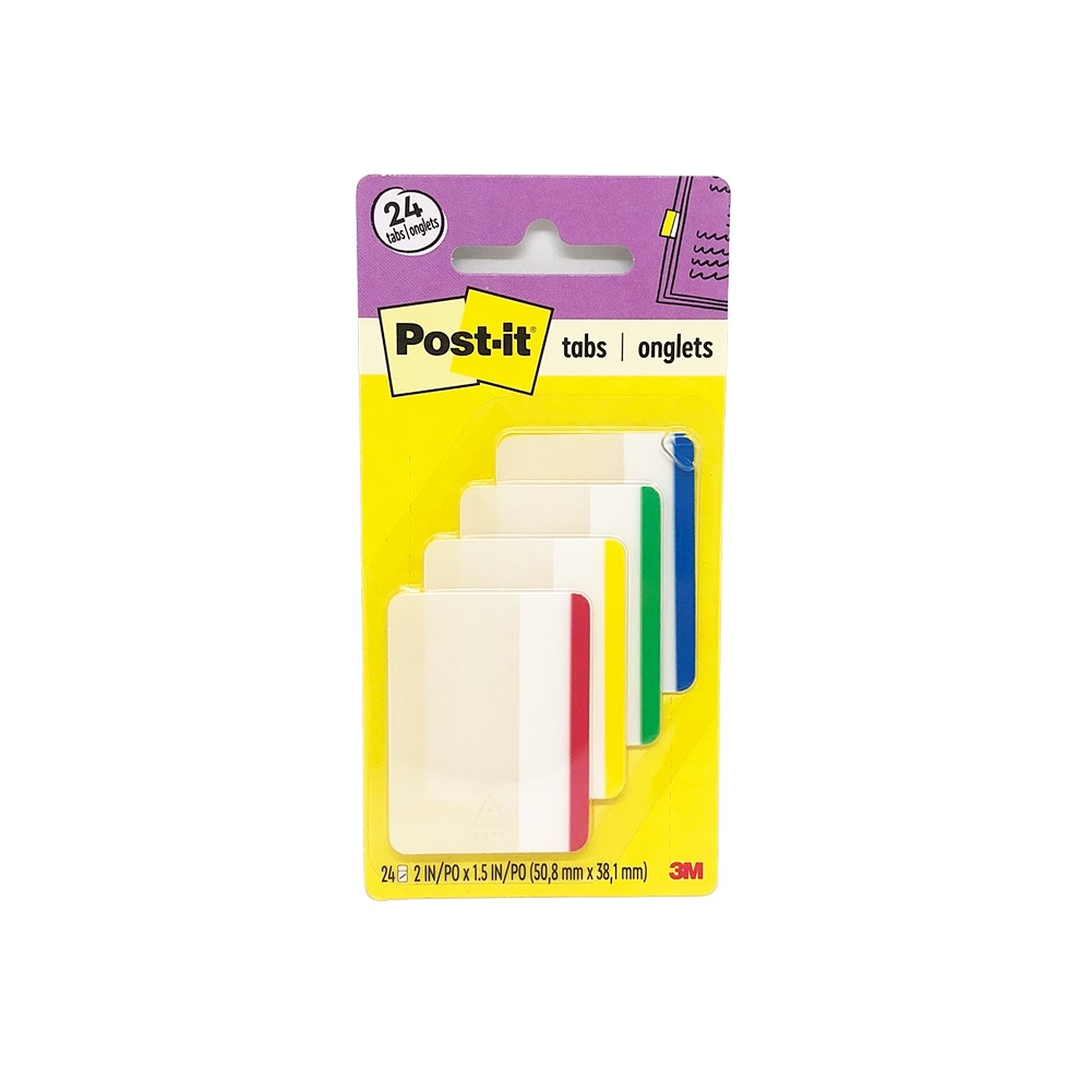 3M Post-it Flat Durable Tabs 2in x 1.5in, 24 Tabs/Pack