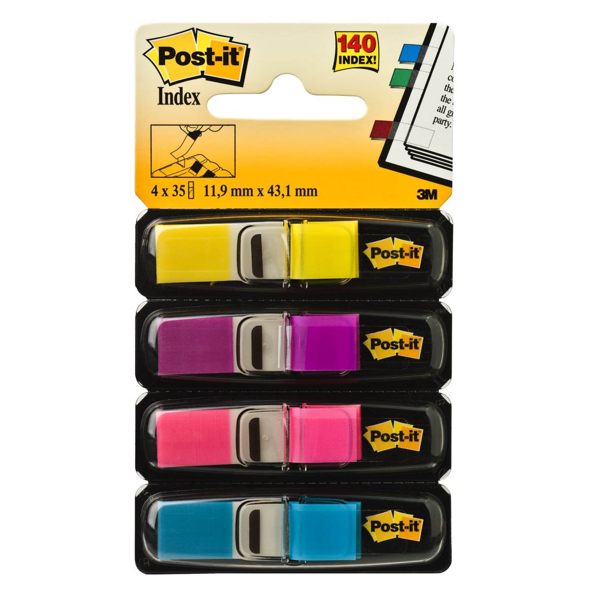3M Post-it Small Flags Bright Colours 0.47in X 1.7in, 4 Colours, 35 Sheets