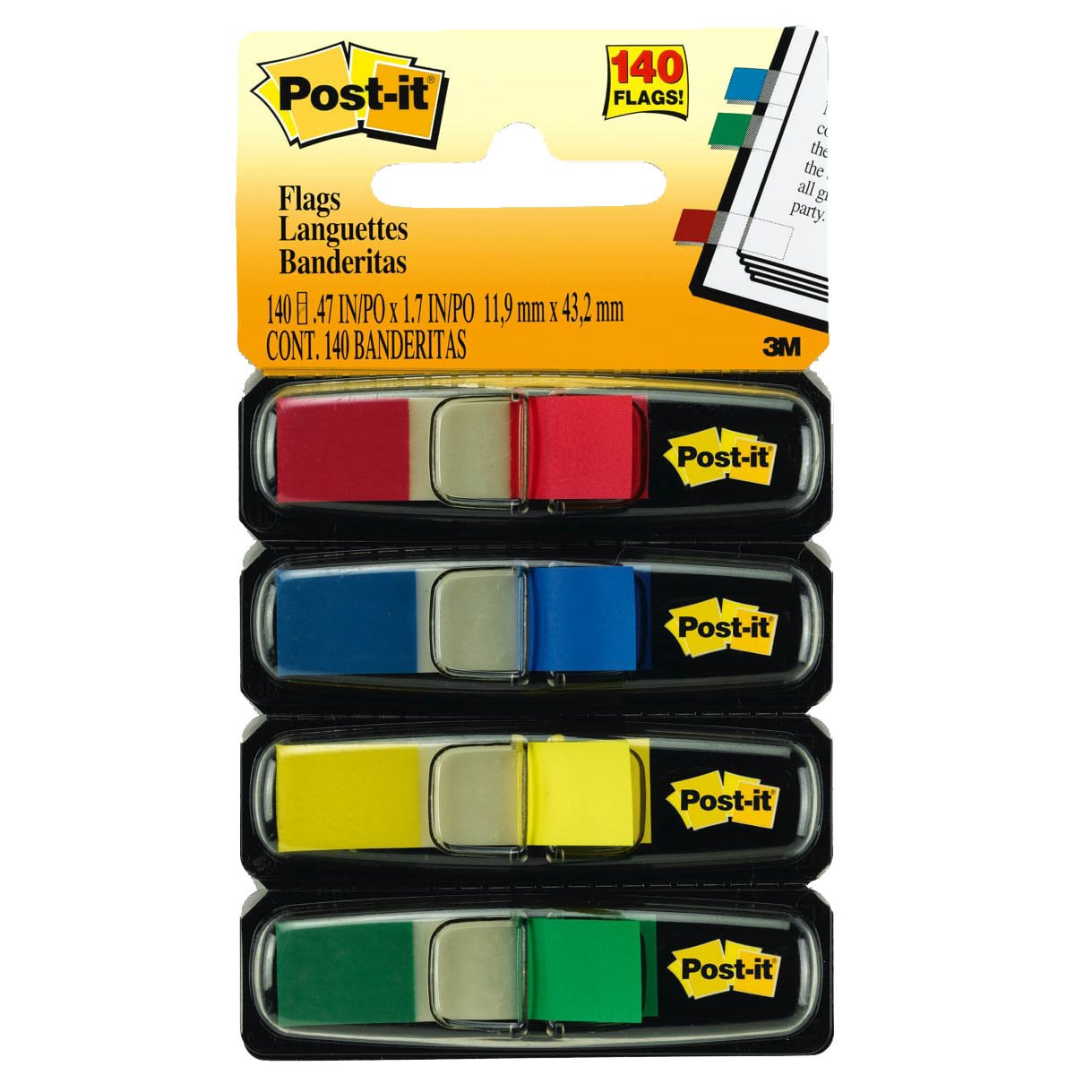 3M Post-it Small Flags 0.47in X 1.7in, 4 Colours, 35 Sheets