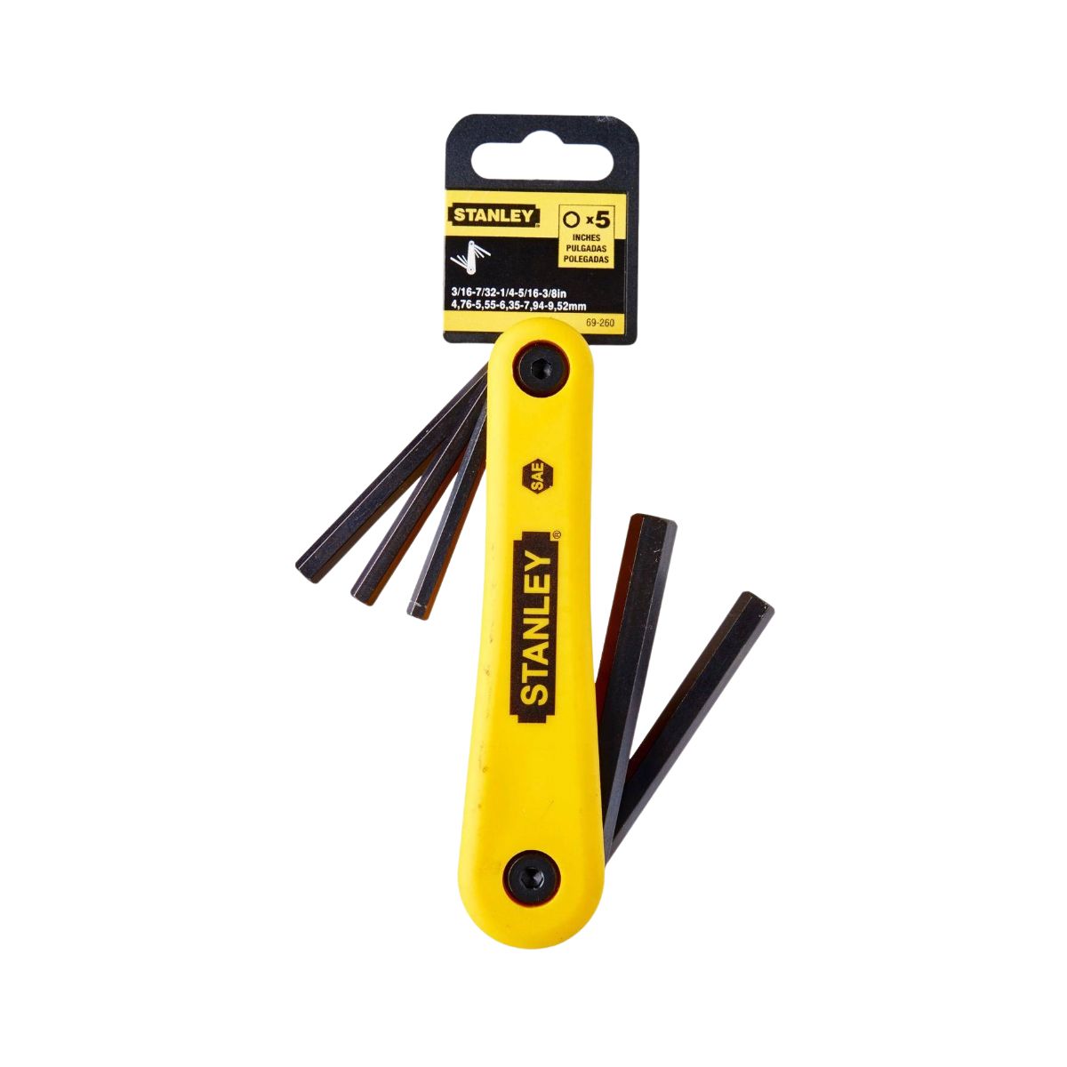 Stanley 69-260 Hex Key Set Folding Imperial 5 Pcs, 3/16″ – 3/8″